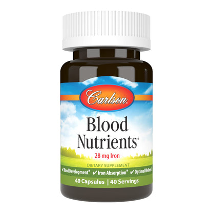 Carlson - Blood Nutrients, 28 mg Iron, Blood Development, Iron Absorption & Optimal Wellness, 40 Capsules - dailyvitalstore