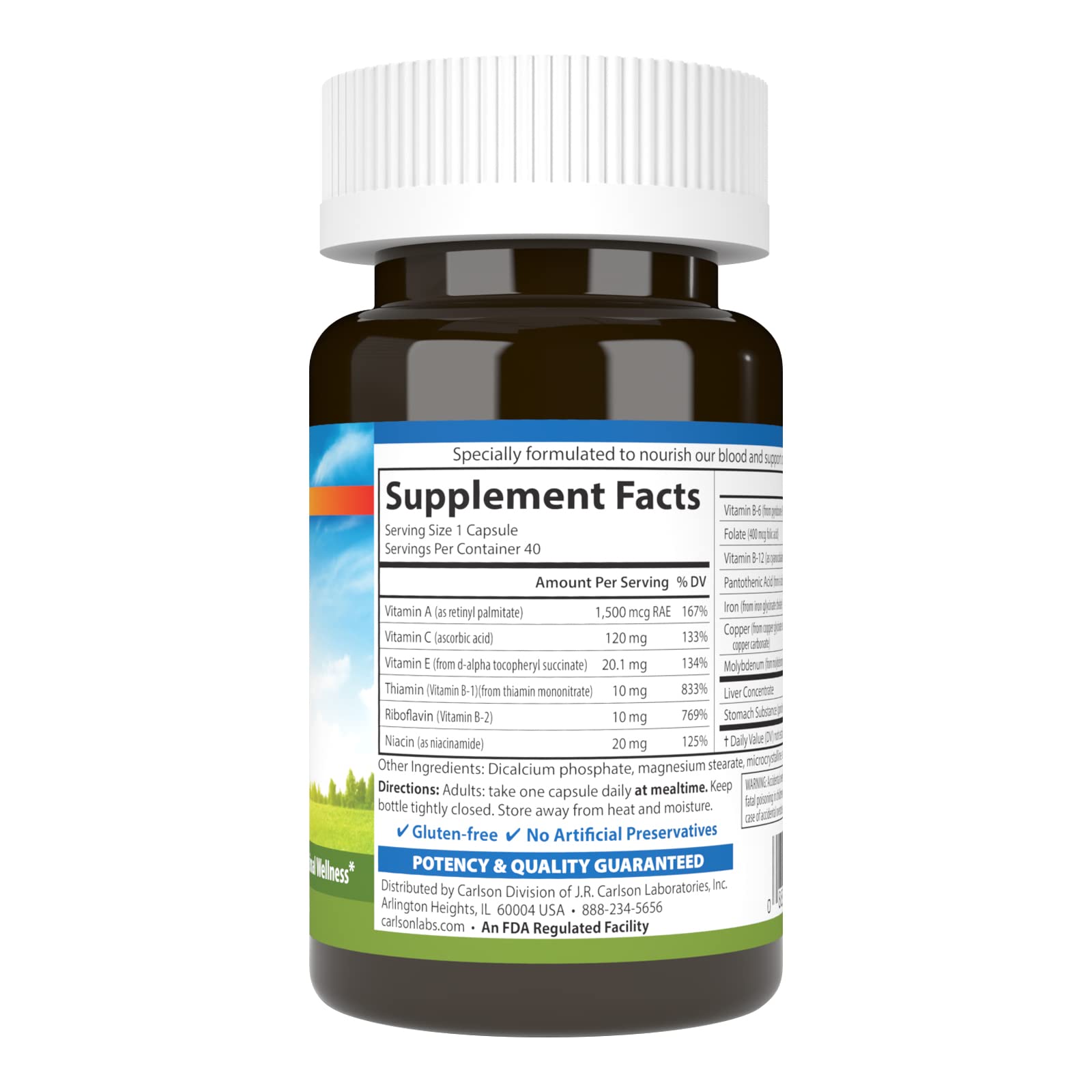 Carlson - Blood Nutrients, 28 mg Iron, Blood Development, Iron Absorption & Optimal Wellness, 40 Capsules - dailyvitalstore