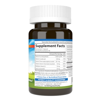 Carlson - Blood Nutrients, 28 mg Iron, Blood Development, Iron Absorption & Optimal Wellness, 40 Capsules - dailyvitalstore
