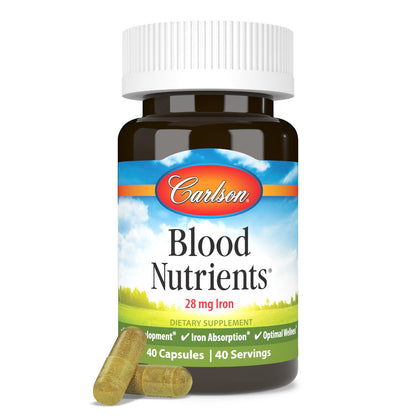 Carlson - Blood Nutrients, 28 mg Iron, Blood Development, Iron Absorption & Optimal Wellness, 40 Capsules - dailyvitalstore