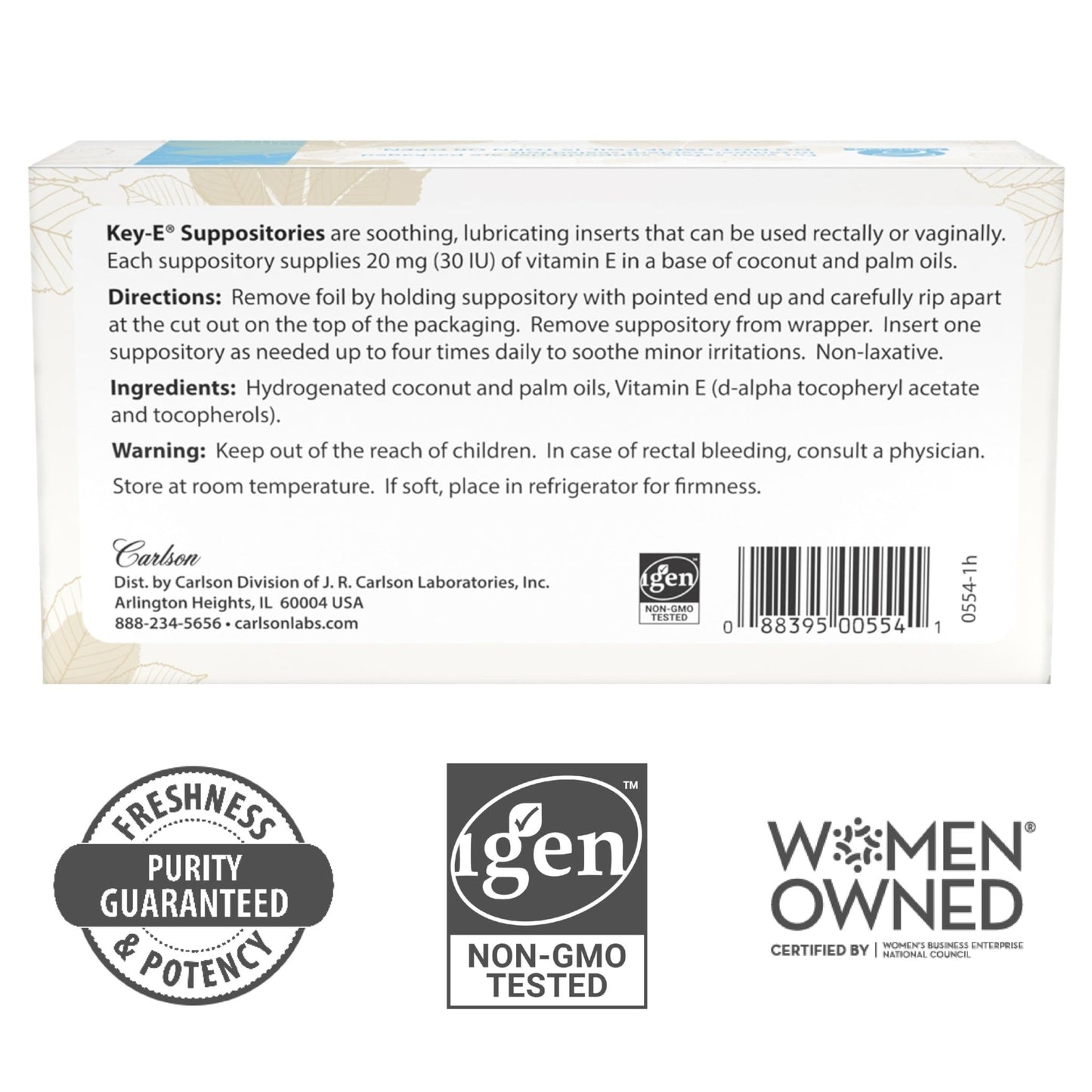 Carlson - Key-E Suppositories, 30 IU Vitamin E Suppository, Lubricates Dry Areas, Treatment for Women and Men, Vaginal & Rectal, 24 Count - dailyvitalstore
