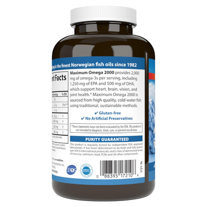 Carlson - Maximum Omega 2000, 2000 mg Omega-3s, Healthy Heart, Brain Function & Vision Support, Lemon, 90 soft gels - dailyvitalstore