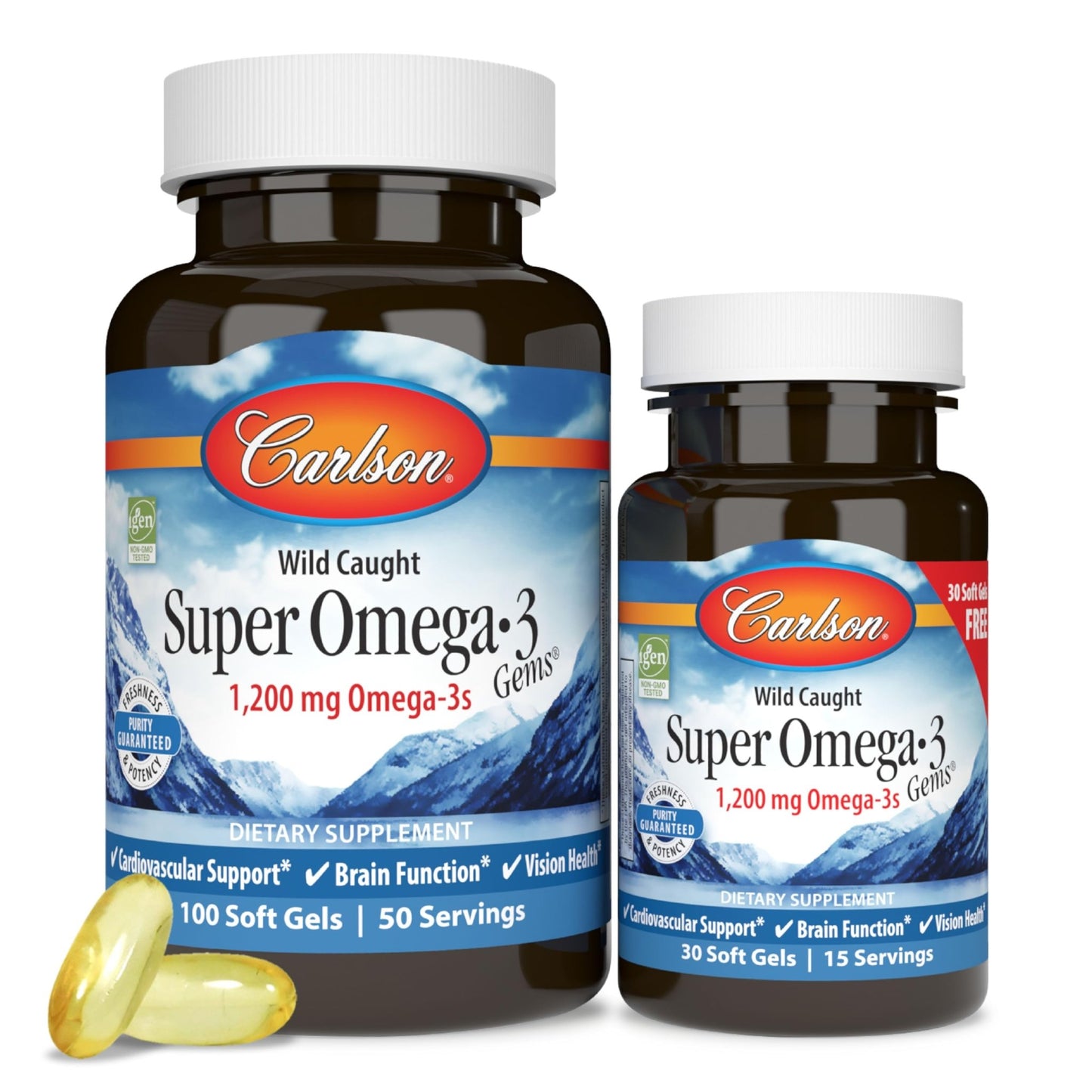 Carlson - Super Omega-3 Gems, 1200 mg Omega-3 Fatty Acids with EPA and DHA, Wild-Caught Norwegian Supplement, Sustainably Sourced Fish Oil Capsules, - dailyvitalstore