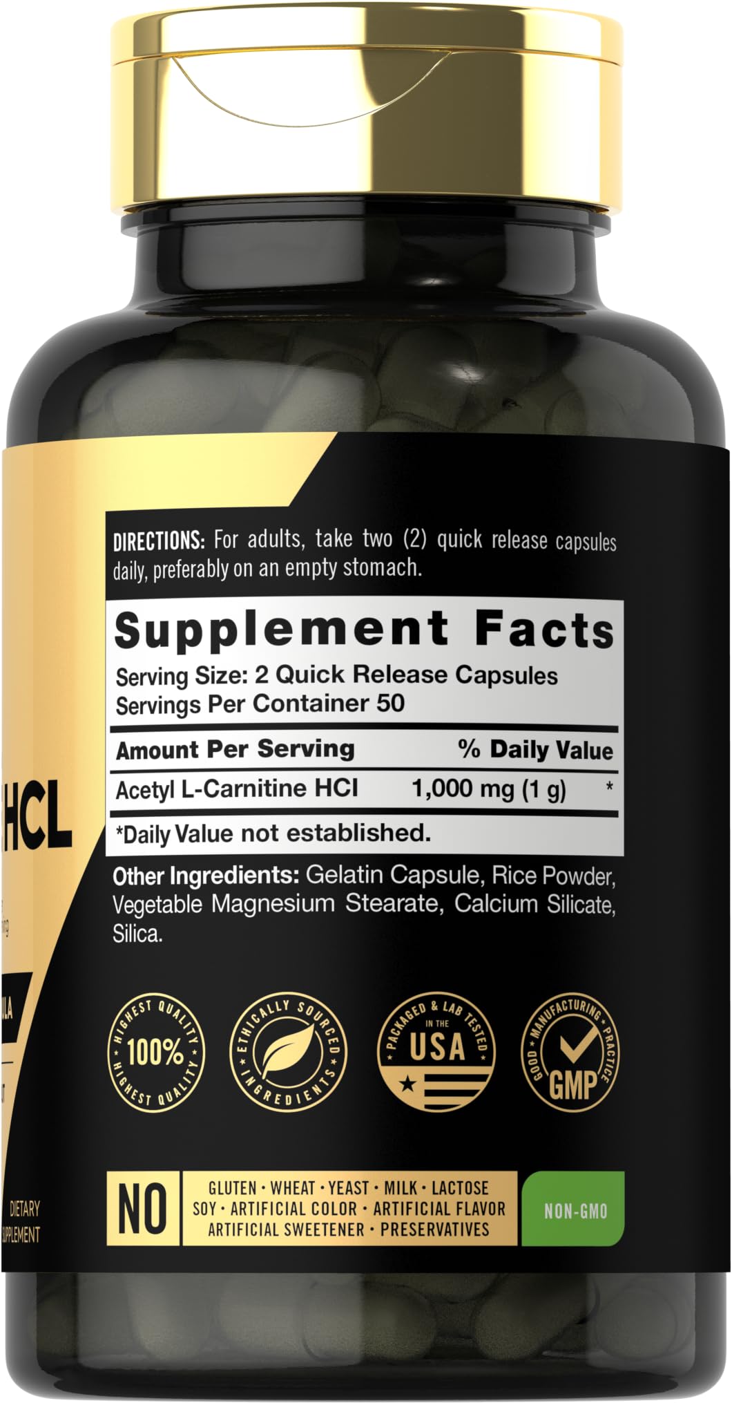 Carlyle Acetyl L-Carnitine HCL | 1000mg | 100 Capsules | Advanced Athlete Formula | Pre-Workout Supplement | Non-GMO & Gluten Free - dailyvitalstore