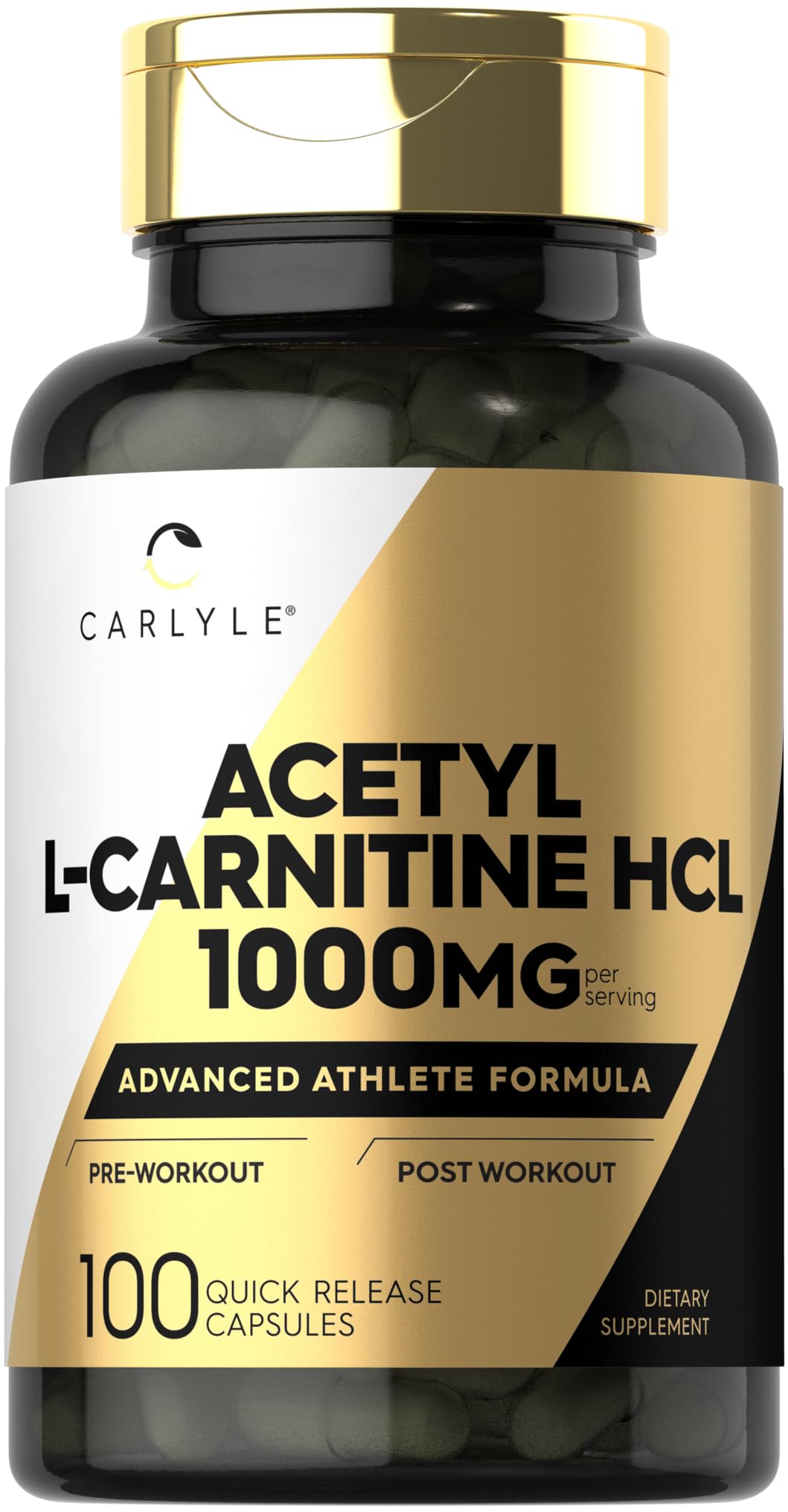 Carlyle Acetyl L-Carnitine HCL | 1000mg | 100 Capsules | Advanced Athlete Formula | Pre-Workout Supplement | Non-GMO & Gluten Free - dailyvitalstore