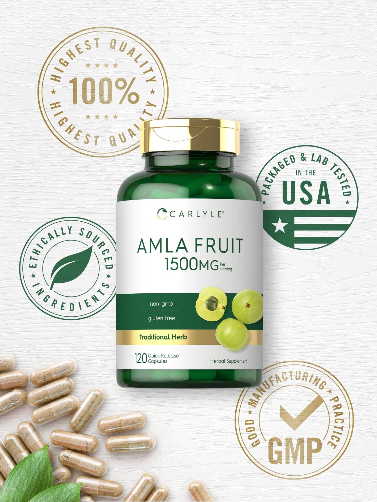 Carlyle Amla Capsules 1500mg | 120 Count | Amalaki Fruit | Herbal Extract Supplement | Non-GMO and Gluten Free - dailyvitalstore