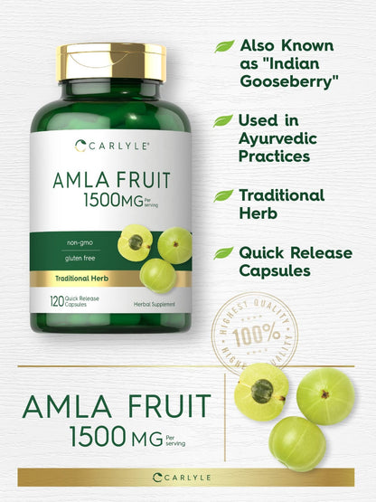 Carlyle Amla Capsules 1500mg | 120 Count | Amalaki Fruit | Herbal Extract Supplement | Non-GMO and Gluten Free - dailyvitalstore