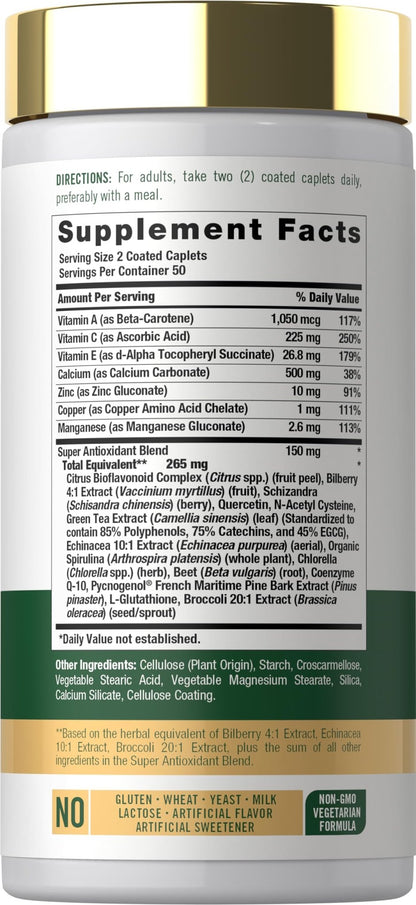 Carlyle Antioxidants Supplement | 100 Caplets | Nutritional Complex | Vitamin A, C, E | Non-GMO, Gluten Free Formula - dailyvitalstore