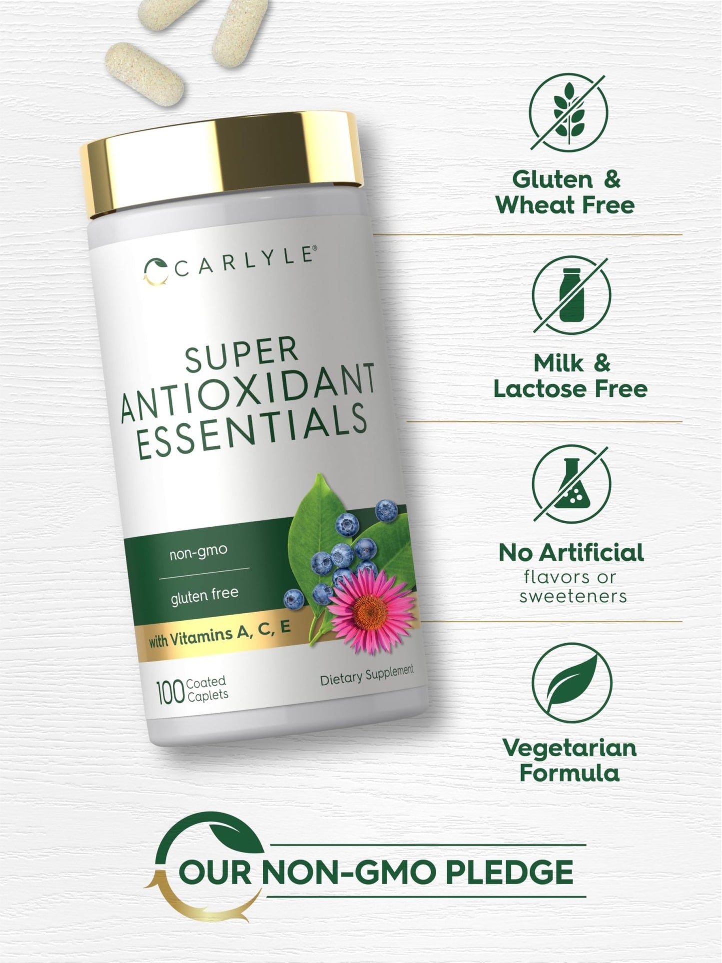 Carlyle Antioxidants Supplement | 100 Caplets | Nutritional Complex | Vitamin A, C, E | Non-GMO, Gluten Free Formula - dailyvitalstore