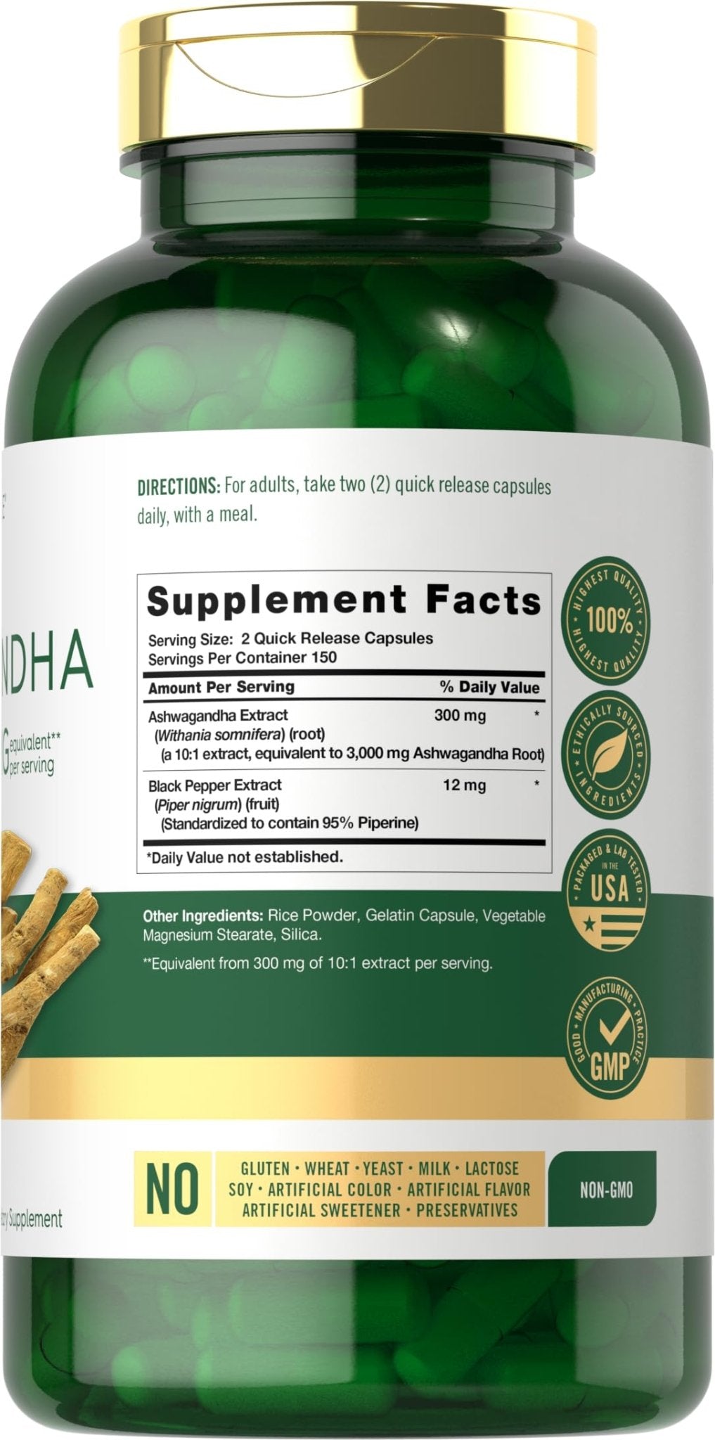 Carlyle Ashwagandha Supplement for Women and Men | 300 Capsules | Herb Root Extract with Black Pepper | Non-GMO and Gluten Free - dailyvitalstore