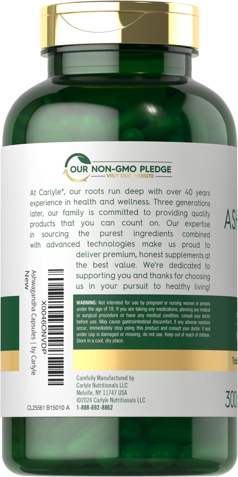 Carlyle Ashwagandha Supplement for Women and Men | 300 Capsules | Herb Root Extract with Black Pepper | Non-GMO and Gluten Free - dailyvitalstore