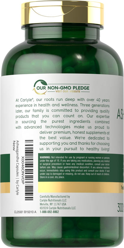 Carlyle Ashwagandha Supplement for Women and Men | 300 Capsules | Herb Root Extract with Black Pepper | Non-GMO and Gluten Free - dailyvitalstore