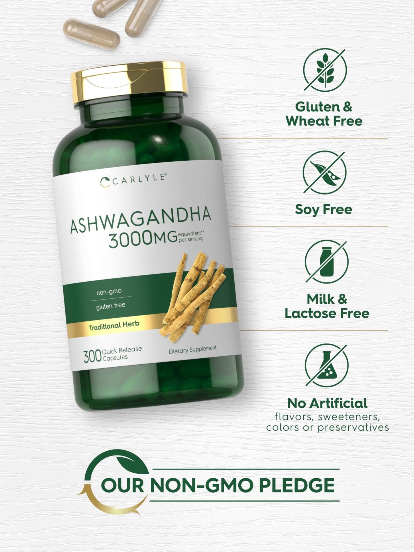 Carlyle Ashwagandha Supplement for Women and Men | 300 Capsules | Herb Root Extract with Black Pepper | Non-GMO and Gluten Free - dailyvitalstore
