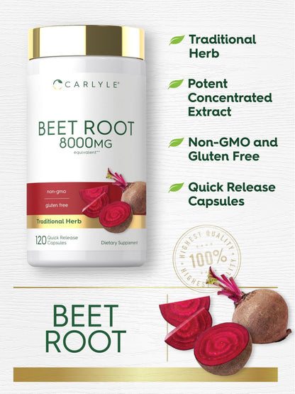 Carlyle Beet Root Capsules | 120 Count | Quick Release Capsules | Non-GMO and Gluten Free Supplement - dailyvitalstore