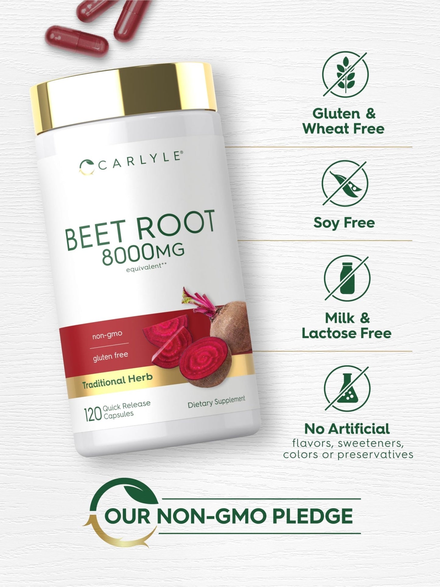 Carlyle Beet Root Capsules | 120 Count | Quick Release Capsules | Non-GMO and Gluten Free Supplement - dailyvitalstore