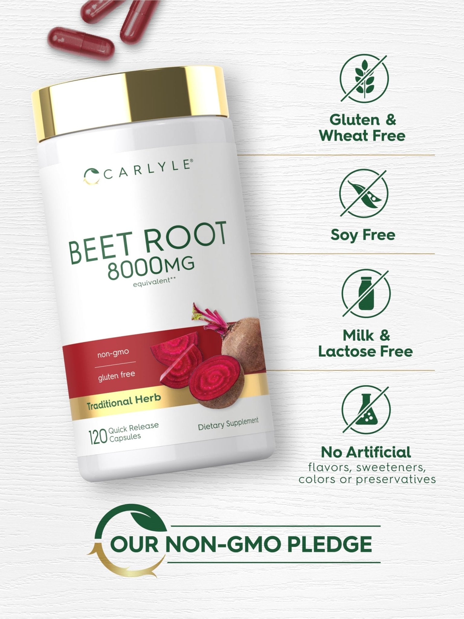 Carlyle Beet Root Capsules | 120 Count | Quick Release Capsules | Non-GMO and Gluten Free Supplement - dailyvitalstore