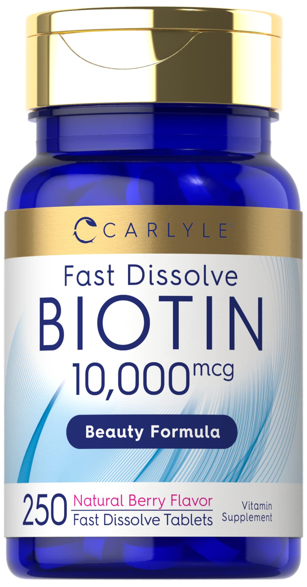 Carlyle Biotin 10000mcg | 250 Fast Dissolve Tablets | Max Strength | Vegetarian, Non-GMO, Gluten Free Supplement - dailyvitalstore