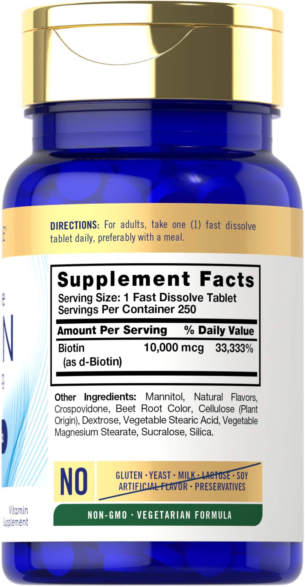 Carlyle Biotin 10000mcg | 250 Fast Dissolve Tablets | Max Strength | Vegetarian, Non-GMO, Gluten Free Supplement - dailyvitalstore