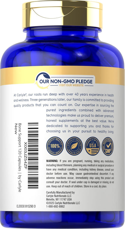Carlyle Bone Strength Calcium Complex Supplement | with Vitamin D3, Magnesium, K2, Zinc & Boron | 120 Capsules | Non-GMO, Gluten Free - dailyvitalstore