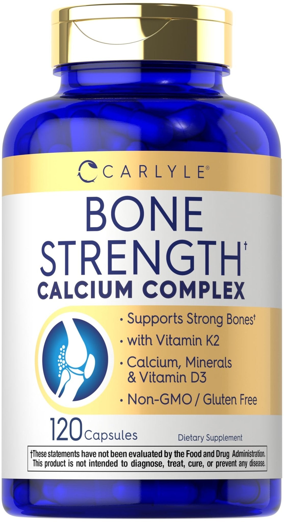Carlyle Bone Strength Calcium Complex Supplement | with Vitamin D3, Magnesium, K2, Zinc & Boron | 120 Capsules | Non-GMO, Gluten Free - dailyvitalstore