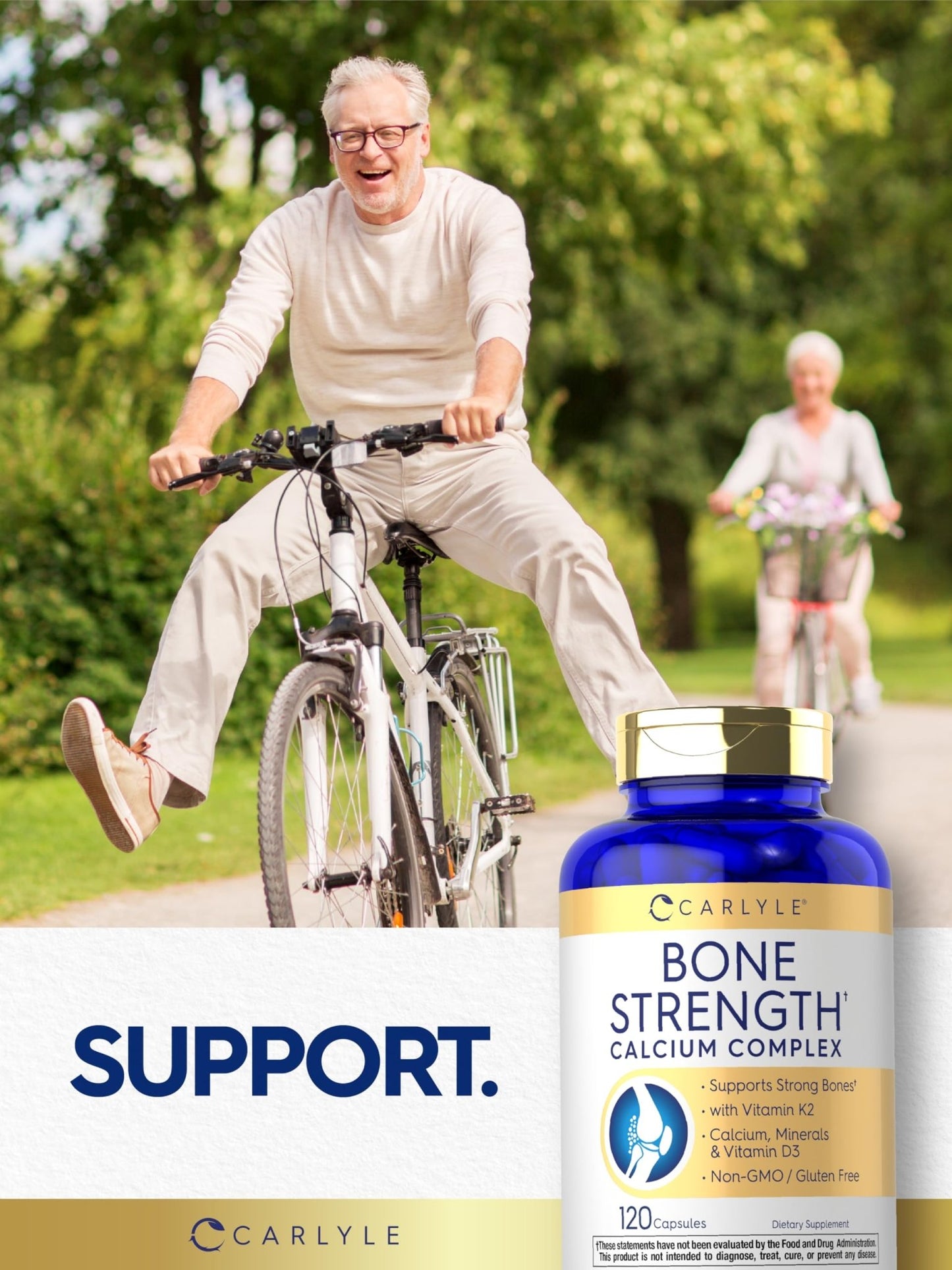 Carlyle Bone Strength Calcium Complex Supplement | with Vitamin D3, Magnesium, K2, Zinc & Boron | 120 Capsules | Non-GMO, Gluten Free - dailyvitalstore