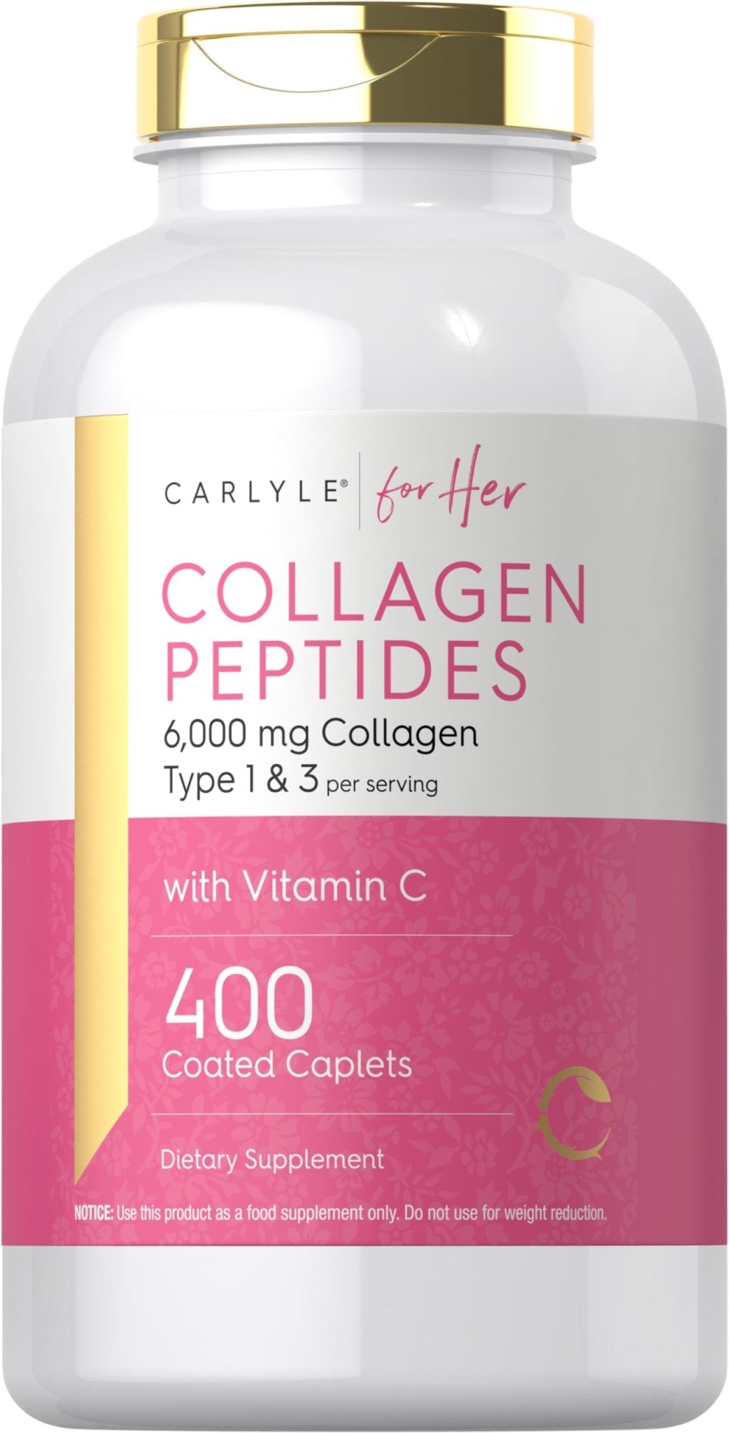 Carlyle Collagen Peptides 6000mg | 400 Caplets | with Vitamin C | Type 1 and 3 | Non-GMO, Gluten Free, Grass Fed Supplement - dailyvitalstore