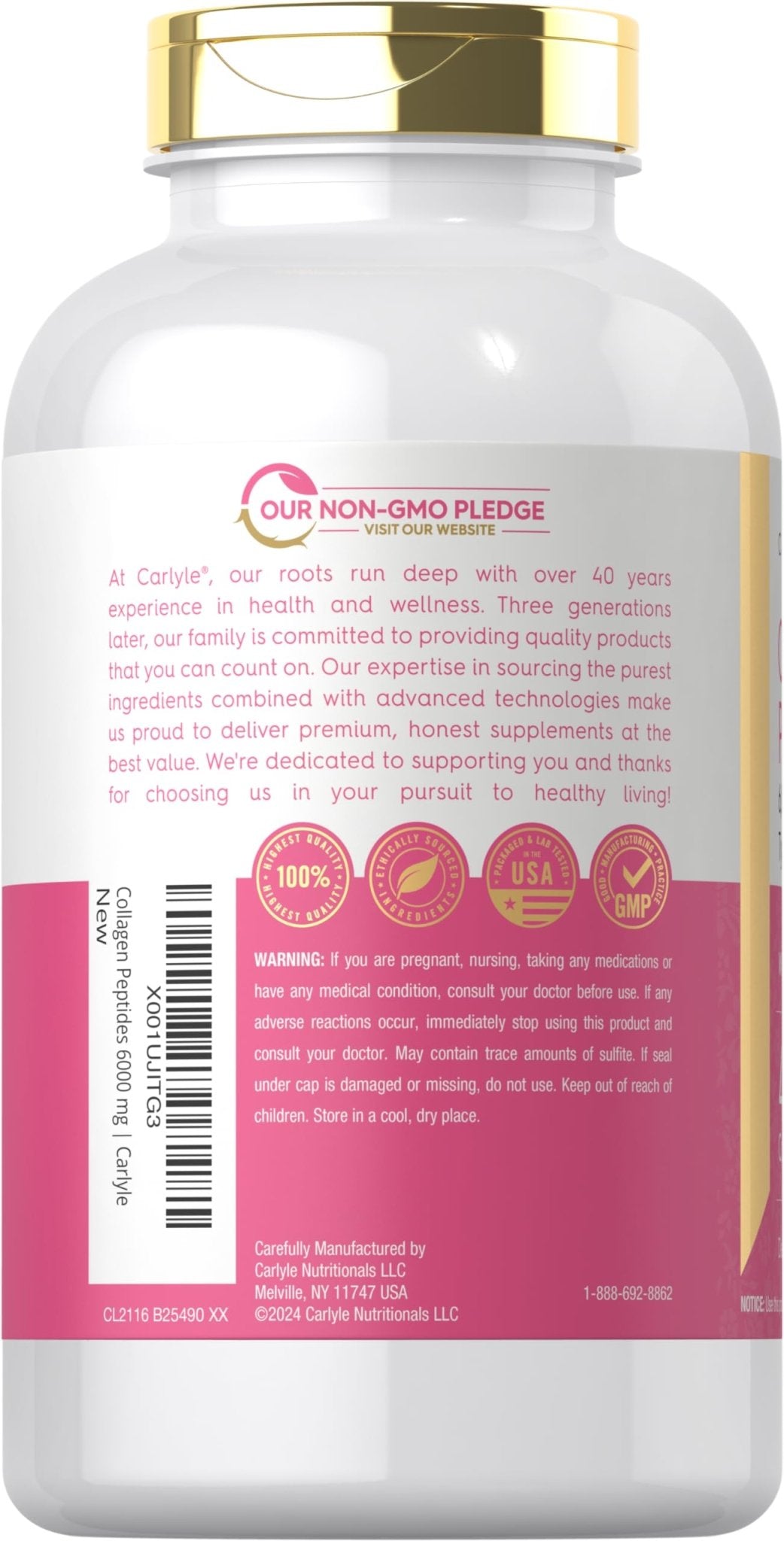 Carlyle Collagen Peptides 6000mg | 400 Caplets | with Vitamin C | Type 1 and 3 | Non-GMO, Gluten Free, Grass Fed Supplement - dailyvitalstore