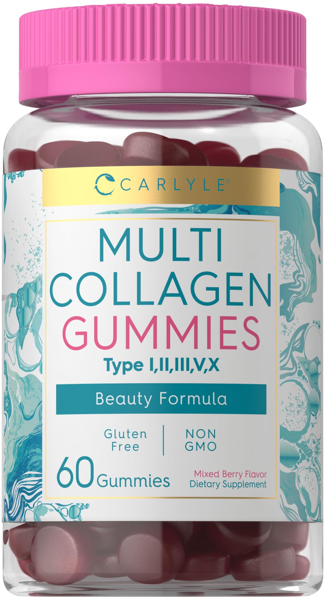 Carlyle Collagen Peptides Gummies | 60 Count | Multi Collagen Complex | Beauty Formula Supplement | Mixed Berry Flavor | Non-GMO, Gluten Free - dailyvitalstore