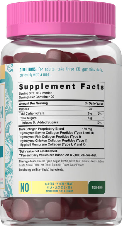 Carlyle Collagen Peptides Gummies | 60 Count | Multi Collagen Complex | Beauty Formula Supplement | Mixed Berry Flavor | Non-GMO, Gluten Free - dailyvitalstore