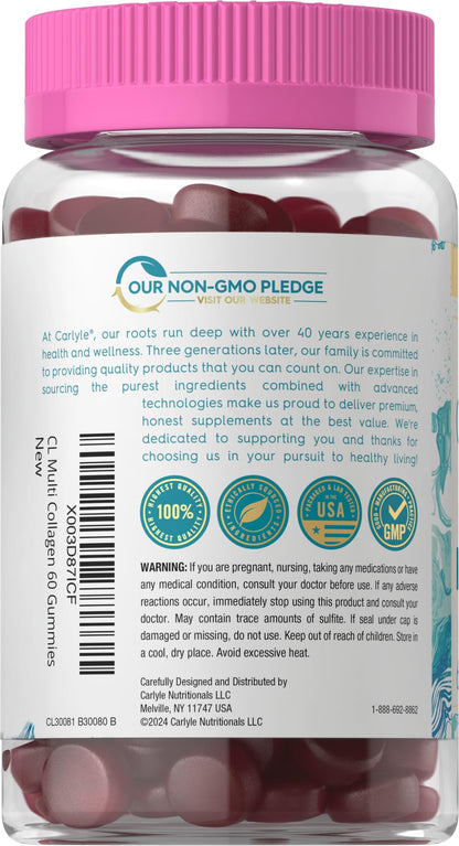 Carlyle Collagen Peptides Gummies | 60 Count | Multi Collagen Complex | Beauty Formula Supplement | Mixed Berry Flavor | Non-GMO, Gluten Free - dailyvitalstore