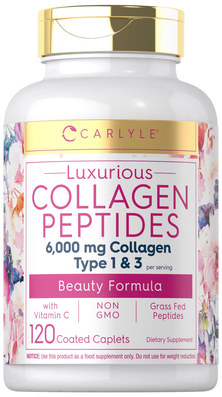 Carlyle Collagen Peptides with Vitamin C | 6000mg | 120 Caplets | Grass Fed Type II & III | Beauty Formula | Non-GMO, Gluten Free Supplement - dailyvitalstore