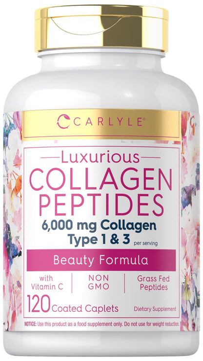 Carlyle Collagen Peptides with Vitamin C | 6000mg | 120 Caplets | Grass Fed Type II & III | Beauty Formula | Non-GMO, Gluten Free Supplement - dailyvitalstore