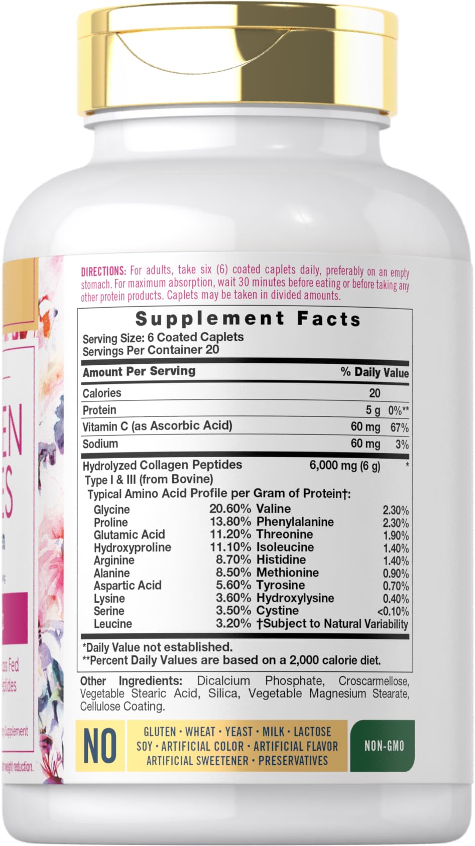 Carlyle Collagen Peptides with Vitamin C | 6000mg | 120 Caplets | Grass Fed Type II & III | Beauty Formula | Non-GMO, Gluten Free Supplement - dailyvitalstore