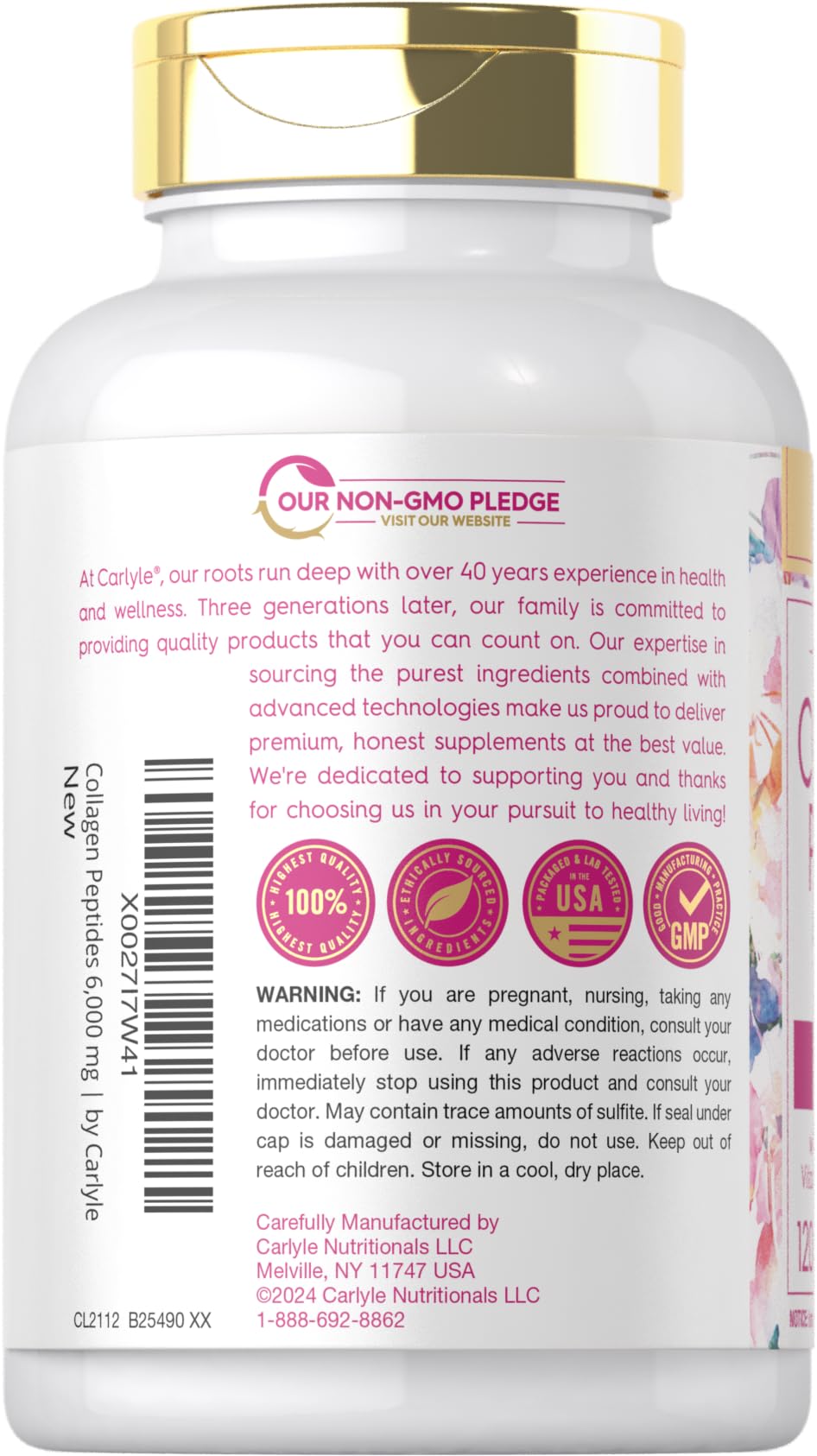 Carlyle Collagen Peptides with Vitamin C | 6000mg | 120 Caplets | Grass Fed Type II & III | Beauty Formula | Non-GMO, Gluten Free Supplement - dailyvitalstore