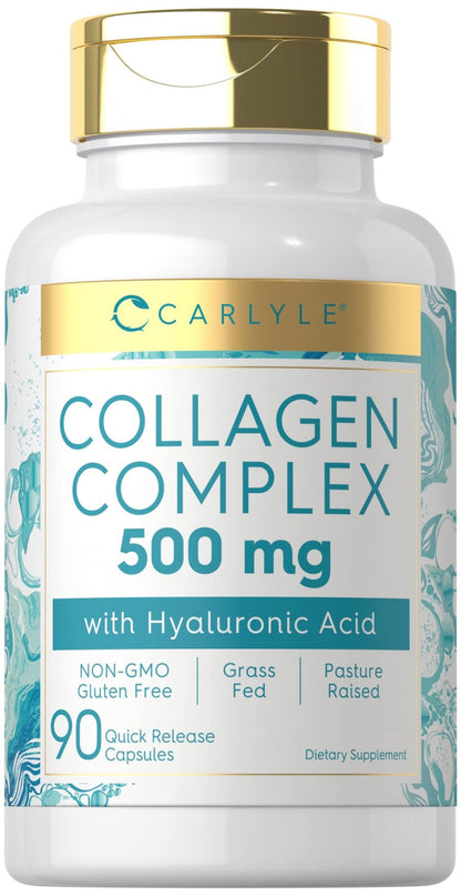 Carlyle Collagen Pills with Hyaluronic Acid | 500mg | 90 Capsules | Hydrolyzed Collagen Type 1 and 3 | Non-GMO, Gluten Free Supplement - dailyvitalstore