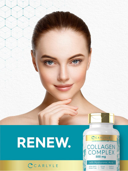 Carlyle Collagen Pills with Hyaluronic Acid | 500mg | 90 Capsules | Hydrolyzed Collagen Type 1 and 3 | Non-GMO, Gluten Free Supplement - dailyvitalstore