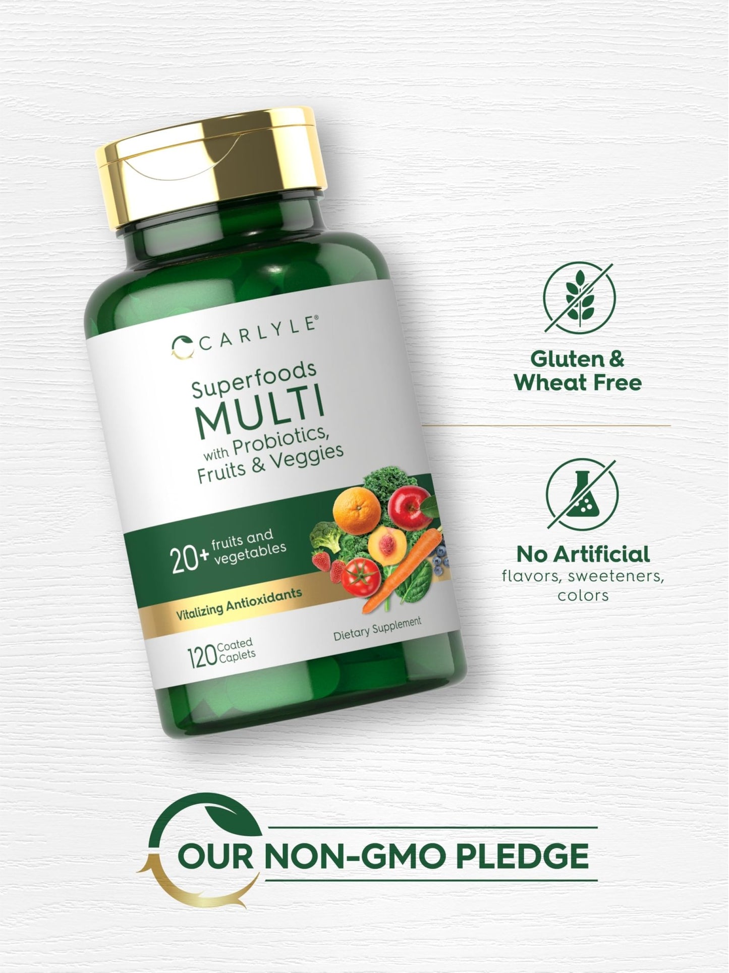 Carlyle Fruits and Veggies Supplement | 120 Count | Superfood Multivitamin with Probiotics | Made with 20 Fruits and Vegetables | Non-GMO & Gluten Free - dailyvitalstore