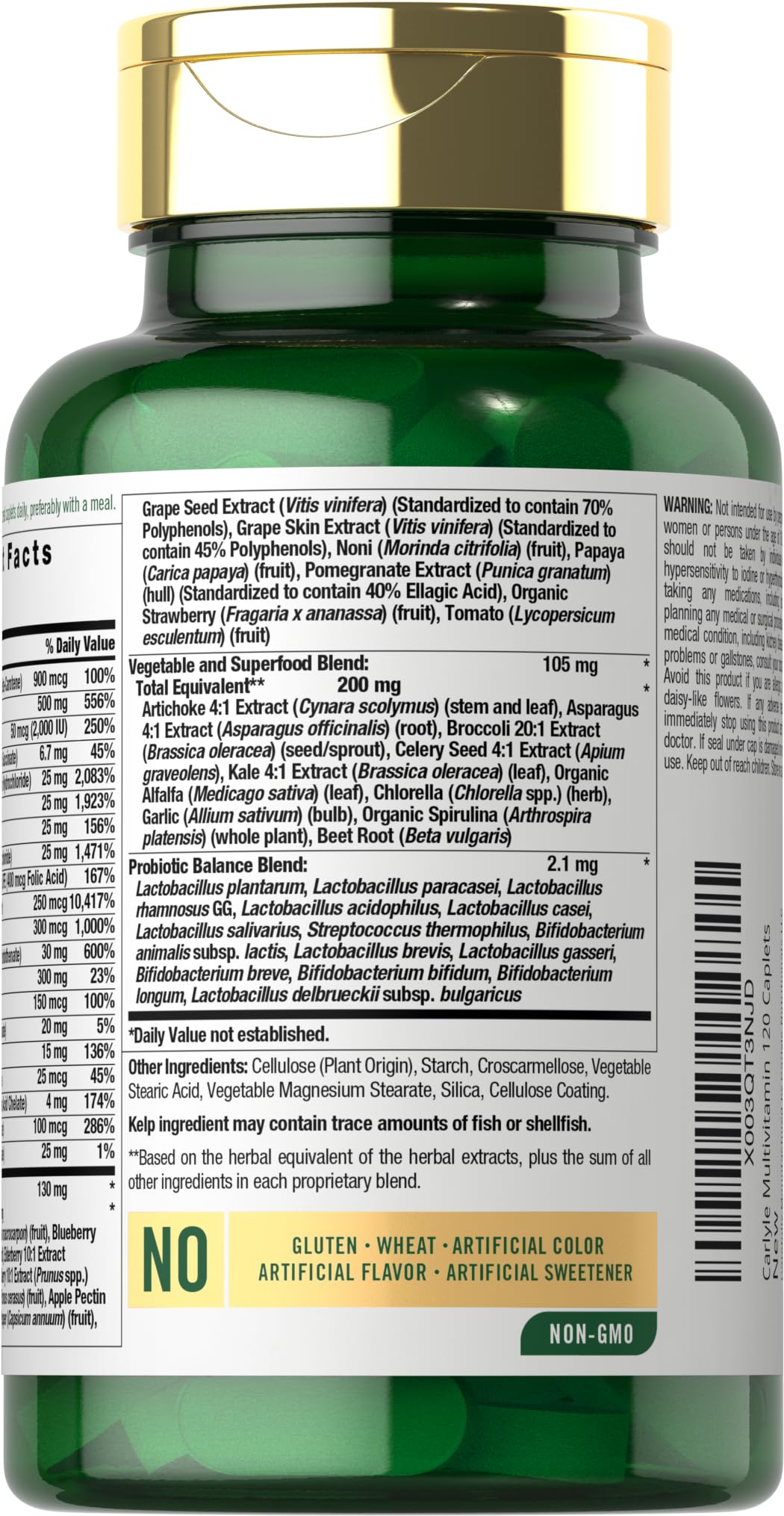 Carlyle Fruits and Veggies Supplement | 120 Count | Superfood Multivitamin with Probiotics | Made with 20 Fruits and Vegetables | Non-GMO & Gluten Free - dailyvitalstore