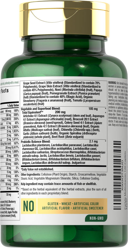 Carlyle Fruits and Veggies Supplement | 120 Count | Superfood Multivitamin with Probiotics | Made with 20 Fruits and Vegetables | Non-GMO & Gluten Free - dailyvitalstore