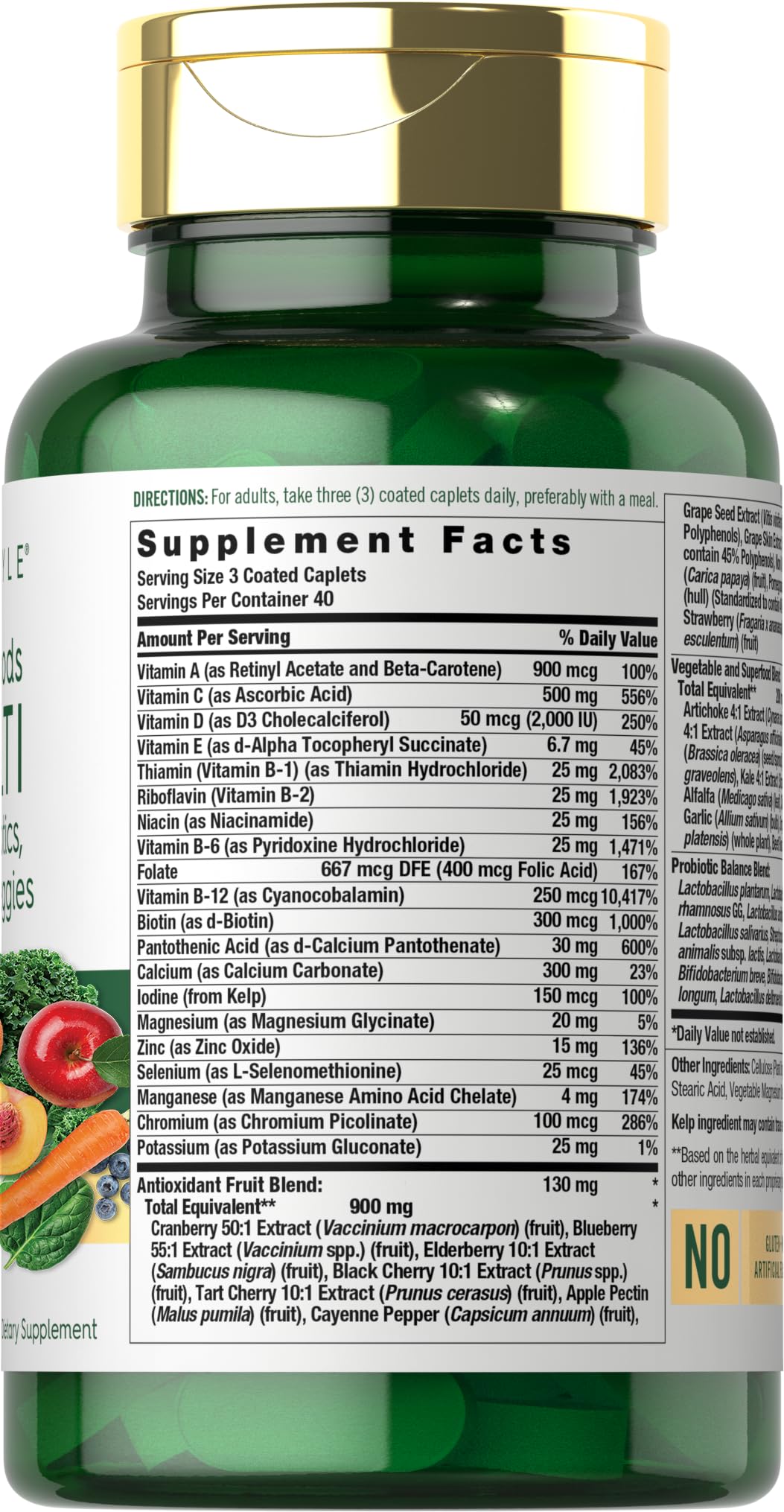 Carlyle Fruits and Veggies Supplement | 120 Count | Superfood Multivitamin with Probiotics | Made with 20 Fruits and Vegetables | Non-GMO & Gluten Free - dailyvitalstore