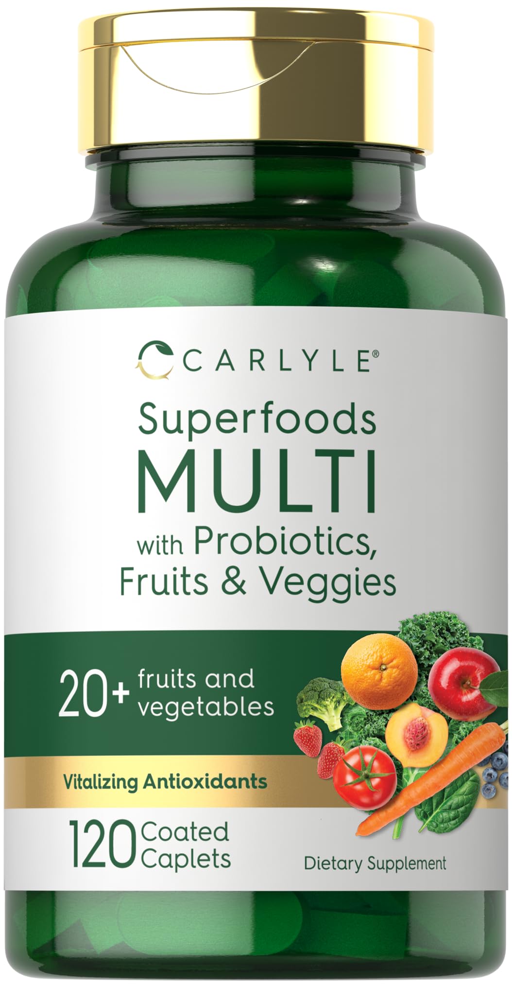 Carlyle Fruits and Veggies Supplement | 120 Count | Superfood Multivitamin with Probiotics | Made with 20 Fruits and Vegetables | Non-GMO & Gluten Free - dailyvitalstore