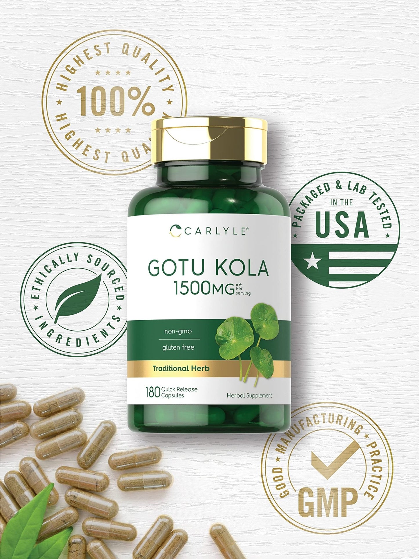Carlyle Gotu Kola Capsules | 180 Count | Non-GMO, Gluten Free | Traditional Herb Extract - dailyvitalstore