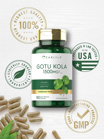 Carlyle Gotu Kola Capsules | 180 Count | Non-GMO, Gluten Free | Traditional Herb Extract - dailyvitalstore