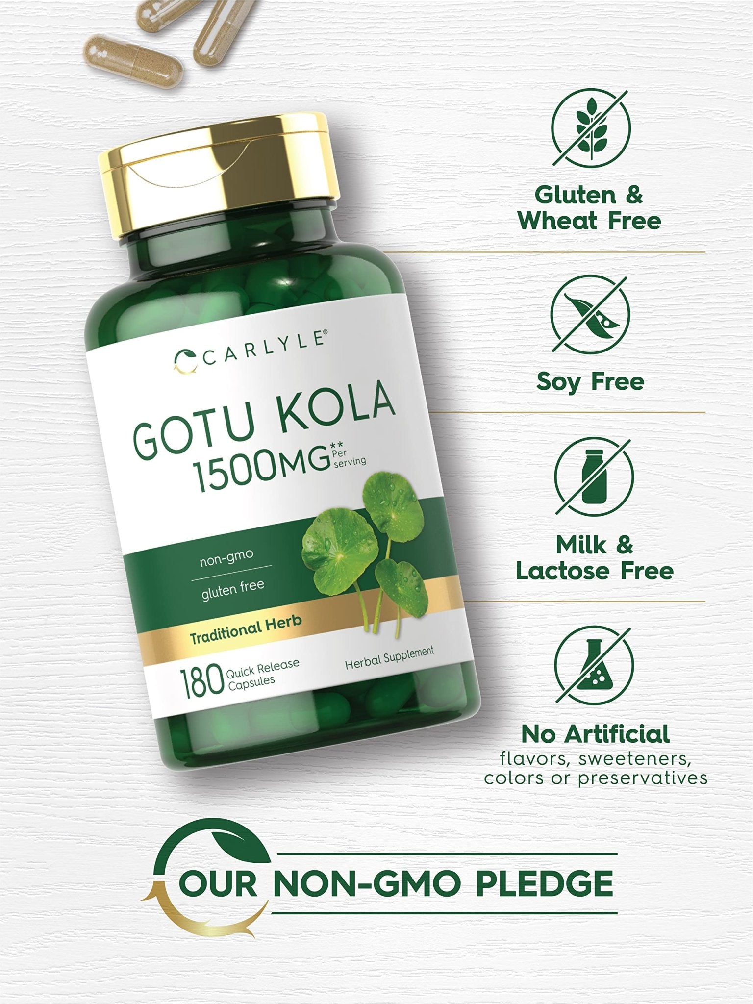 Carlyle Gotu Kola Capsules | 180 Count | Non-GMO, Gluten Free | Traditional Herb Extract - dailyvitalstore