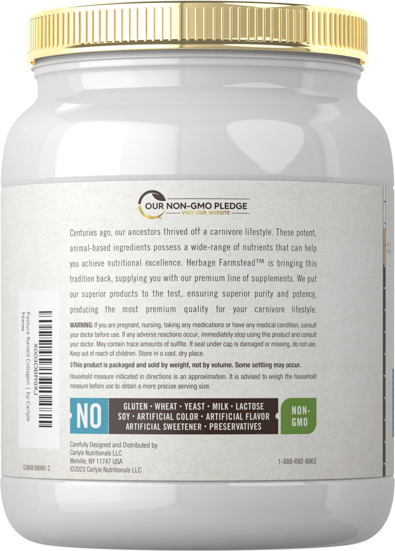 Carlyle Grass Fed Collagen Peptides Powder 20oz | Unflavored | Pasture Raised | Types I & III | 20g of Collagen Per Daily Dose | Non-GMO, Gluten Free | by Herbage Farmstead - dailyvitalstore