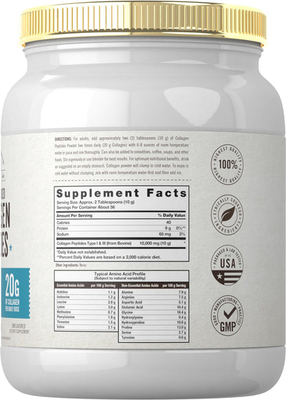 Carlyle Grass Fed Collagen Peptides Powder 20oz | Unflavored | Pasture Raised | Types I & III | 20g of Collagen Per Daily Dose | Non-GMO, Gluten Free | by Herbage Farmstead - dailyvitalstore