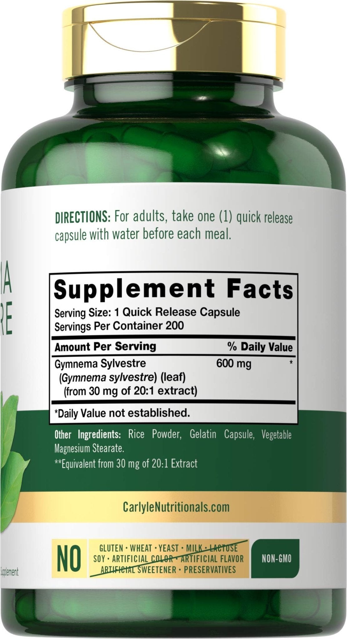 Carlyle Gymnema Sylvestre Capsules | 200 Count | Non-GMO and Gluten Free Supplement - dailyvitalstore