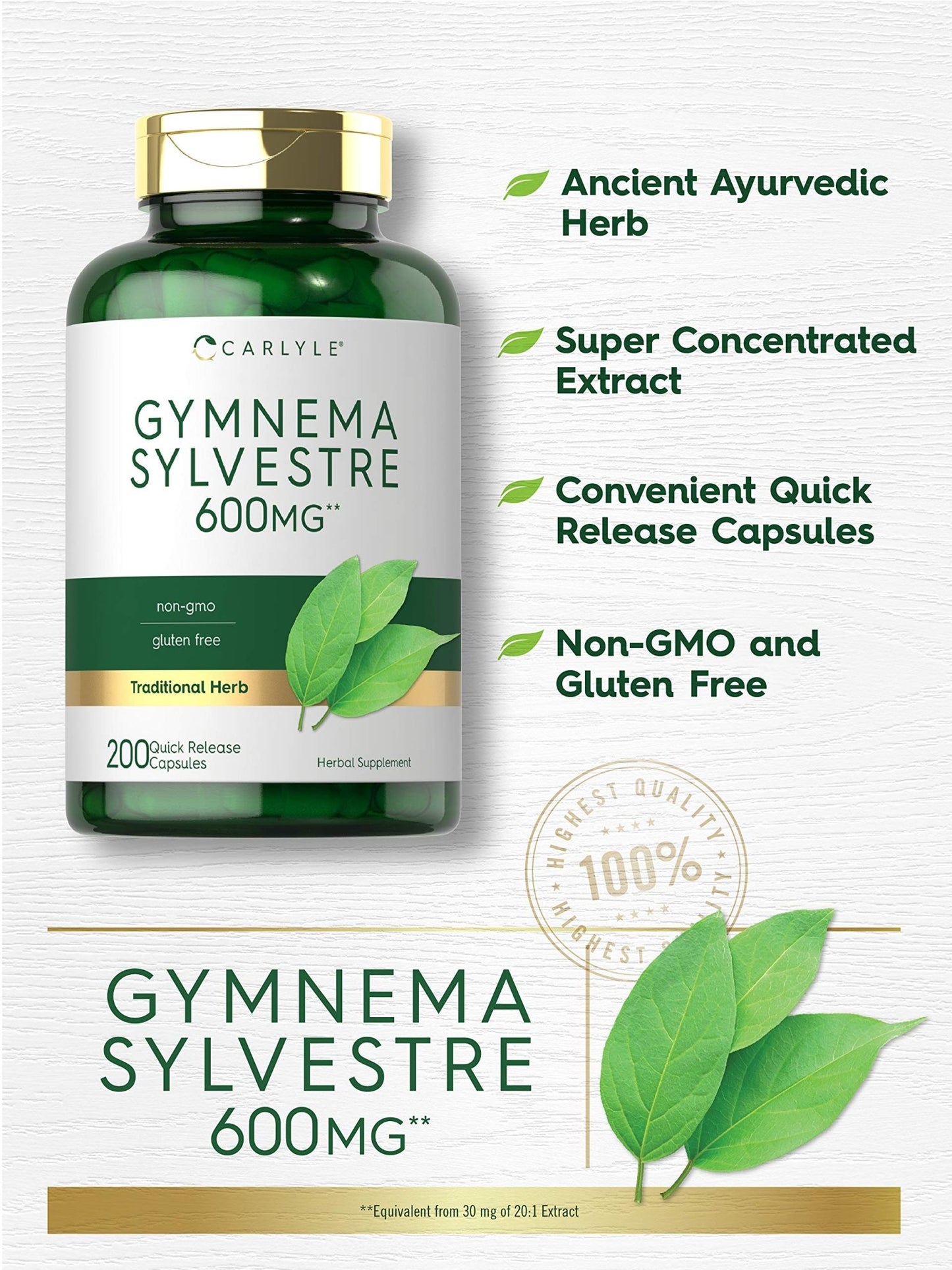 Carlyle Gymnema Sylvestre Capsules | 200 Count | Non-GMO and Gluten Free Supplement - dailyvitalstore