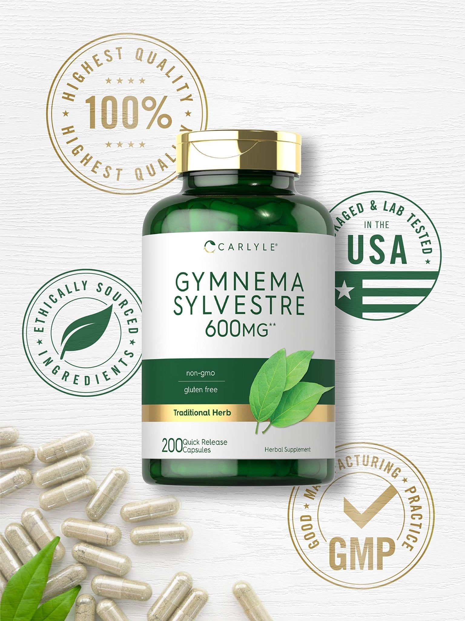 Carlyle Gymnema Sylvestre Capsules | 200 Count | Non-GMO and Gluten Free Supplement - dailyvitalstore