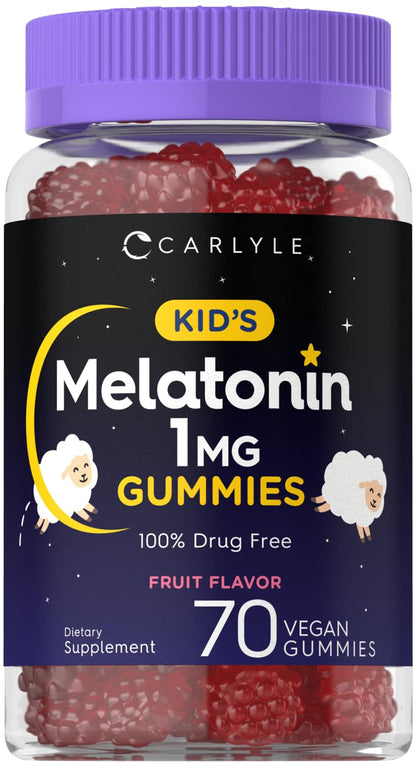 Carlyle Kids Melatonin Gummies | 1 mg 70 Count | Fruit Flavor Gummy | Vegan, Non-GMO, Gluten Free - dailyvitalstore